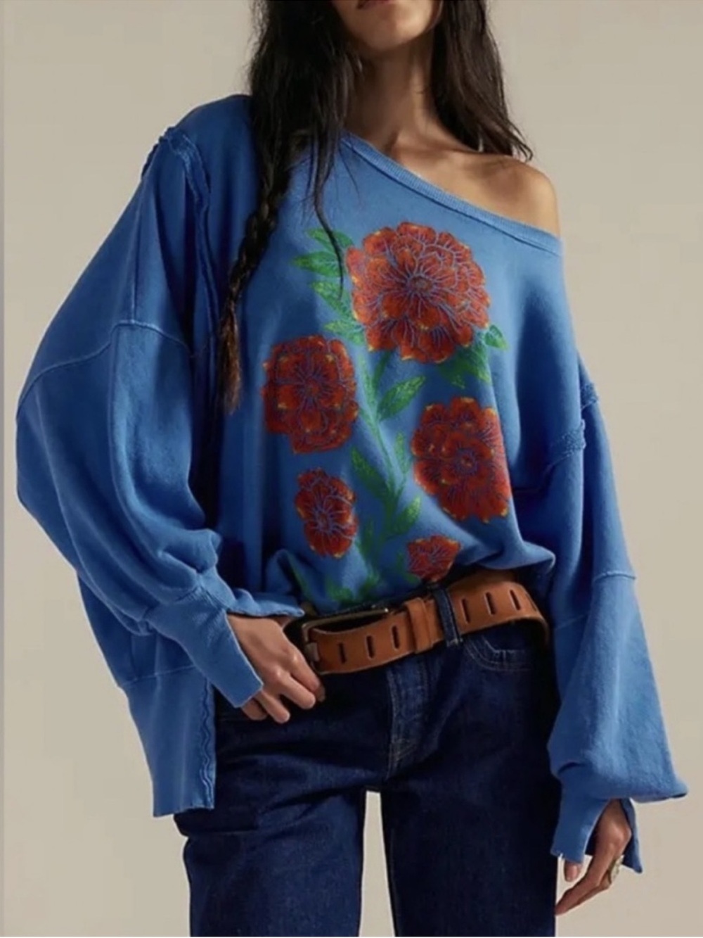 Free People Camden Graphic Floral Print Sweatshirt- size Medium